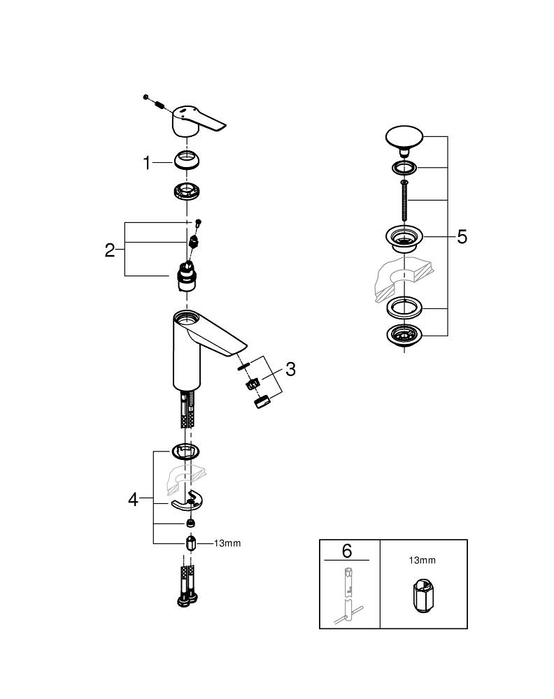 Baterie lavoar Grohe Start M cartus ceramic, limitator de debit, evacuare cu apasare, negru [8]