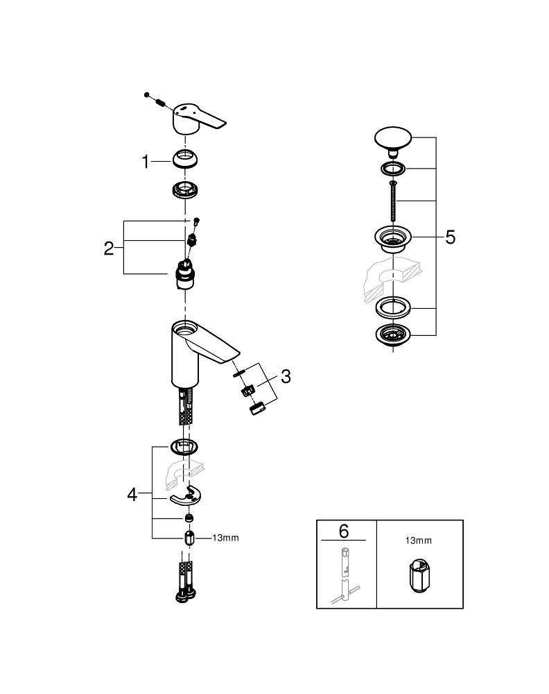 Baterie lavoar Grohe Start S monocomanda, cartus ceramic, set evacuare cu apasare, crom [11]