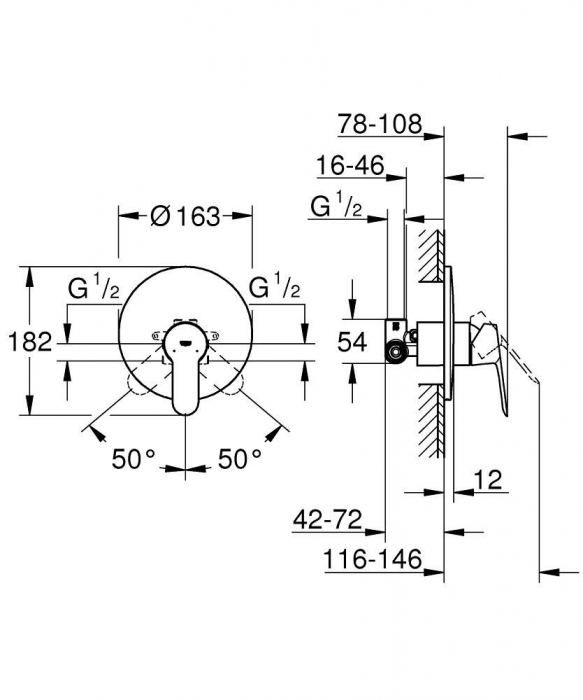Baterie dus montaj incastrat o singura iesire Grohe Bau Edge [2]