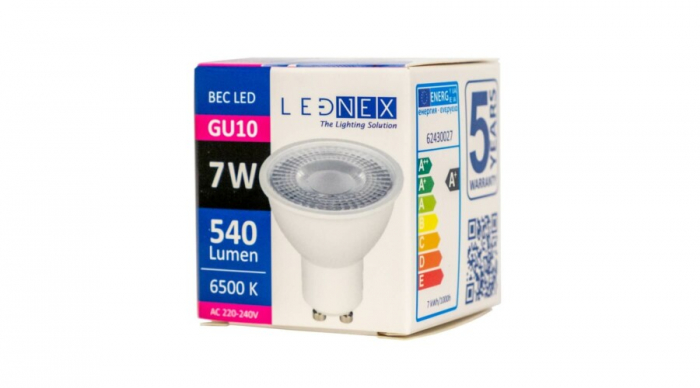 Bec led alb, GU10, 7W, 6500K, lumina rece, 220V, Lednex [2]