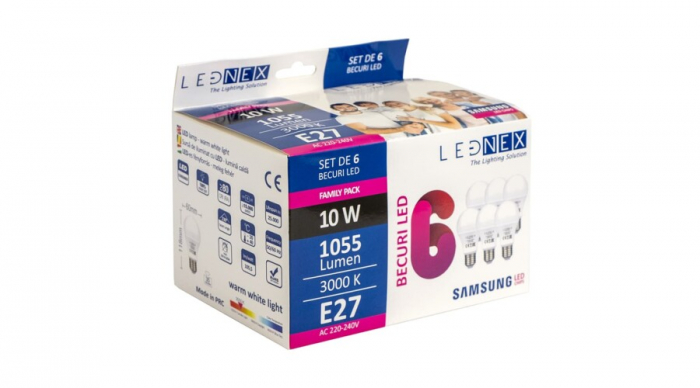 Set de 6 becuri led, E27, 10W, 3000K, A60, Lednex [2]