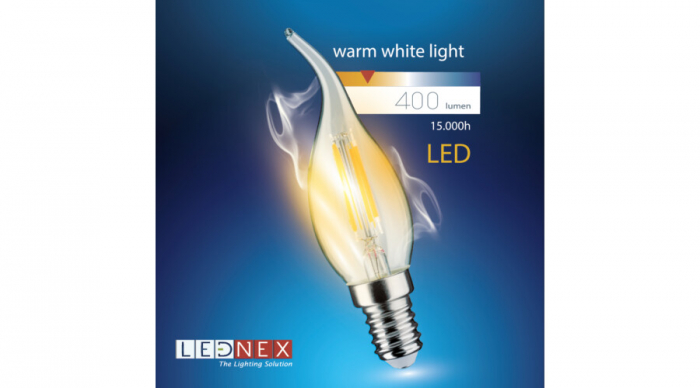 Bec led decor, tip lumanare filament, E14, 4W, 2700K, lumina calda, Lednex [2]