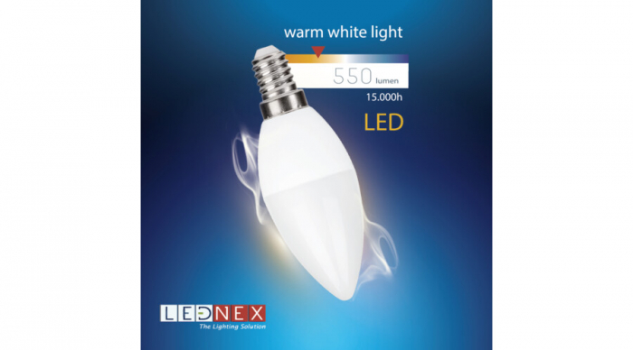 Bec led, lumanare, E14, 7W, 3000K, lumina calda, Lednex [2]