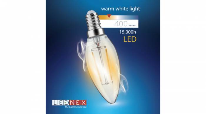 Bec led decor, tip filament, E14, 4W, 2700K, lumina calda, Lednex [2]