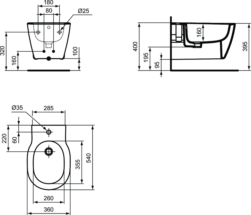 Bideu suspendat cu fixare complet ascunsa 360 x 540 x 395 mm Ideal Standard gama Connect [2]