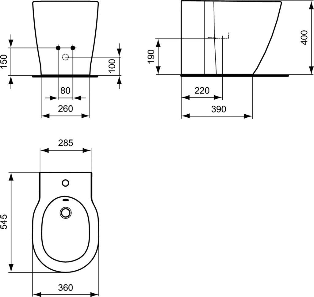 Bideu stativ lipit de perete 360 x 545 x 395 mm Ideal Standard gama Connect Arc [3]