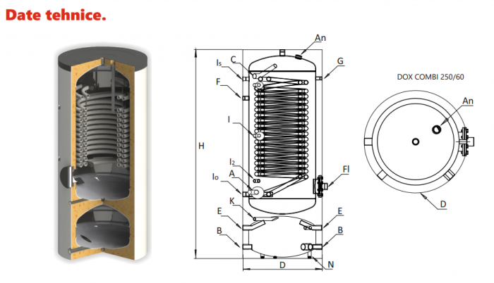 Boiler tip rezervor COMBI TANKS cu o serpentina si buffer montare verticala Radox COMBI 250/60 [3]