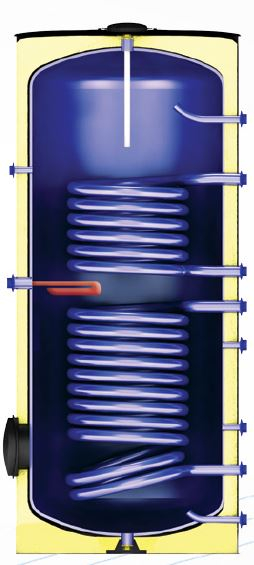 Boiler cu 2 serpentine FORNELLO SOL 300 LT 2S, pentru centrala termica si solar, montaj pe sol, izolatie termica, manta de protectie, flansa de vizitare [5]