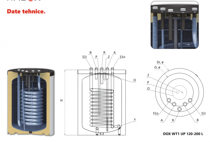Boiler cu o serpentina si conexiuni in partea superioara 120 litri Radox DOX WT1 UP [3]