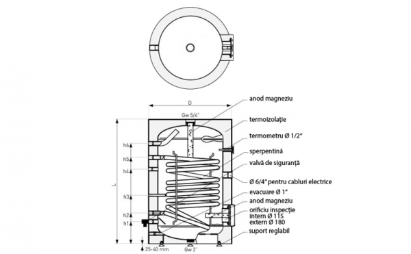 Boiler Indirect, O Serpentina, 200 Litri, Galmet Tower SGW(S) 200 ...