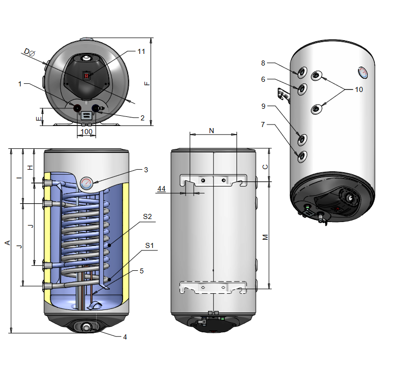 Boiler termoelectric Eldom seria Green Line 100 litri cu doua serpentine in paralel si rezistenta electrica 2 kW [2]