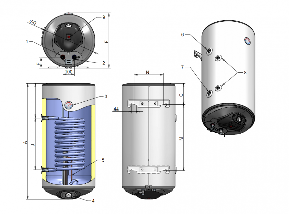 Boiler termoelectric Eldom seria Green Line 120 litri cu o serpentina pe stanga si rezistenta electrica 3 kW [2]