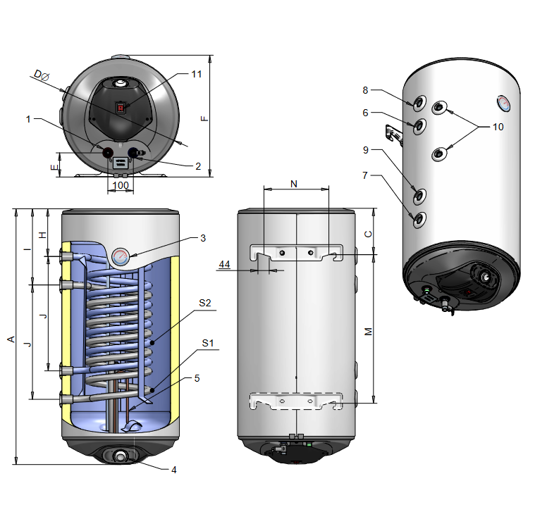 Boiler termoelectric Eldom seria Green Line 150 litri cu doua serpentine in paralel si rezistenta electrica 3 kW [2]