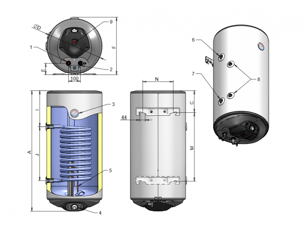 Boiler termoelectric Eldom seria Green Line M2 80 litri cu o serpentina pe stanga si rezistenta electrica 2 kW [2]