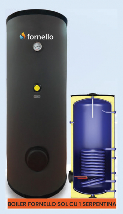 Boiler cu o serpentina FORNELLO SOL 200 LT 1S, pentru centrala termica si solar, montaj pe sol, izolatie termica, manta de protectie, flansa de vizitare [9]