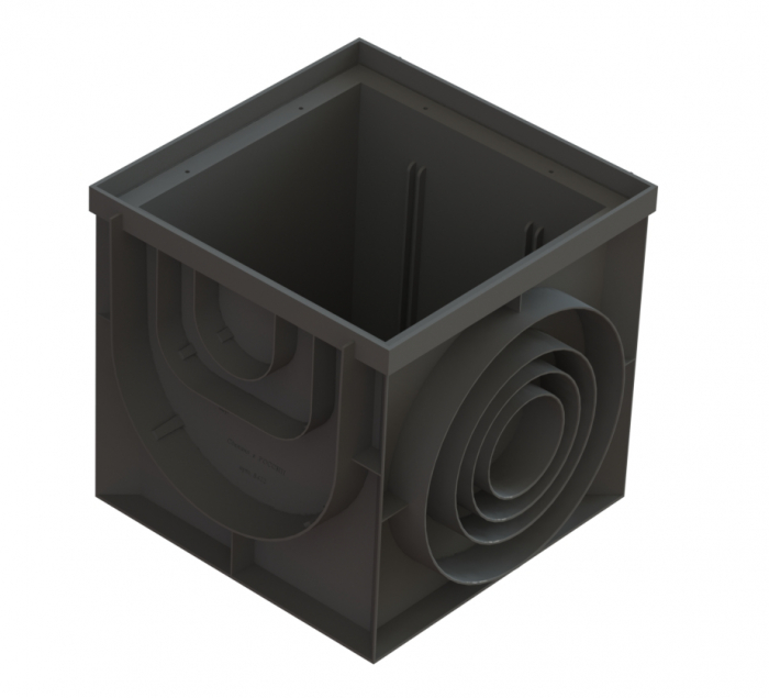 Camin din polipropilena model BASE, patrat negru A15-C250 pentru colt 90gr, 400x400 - Vodaland gama Drain [1]