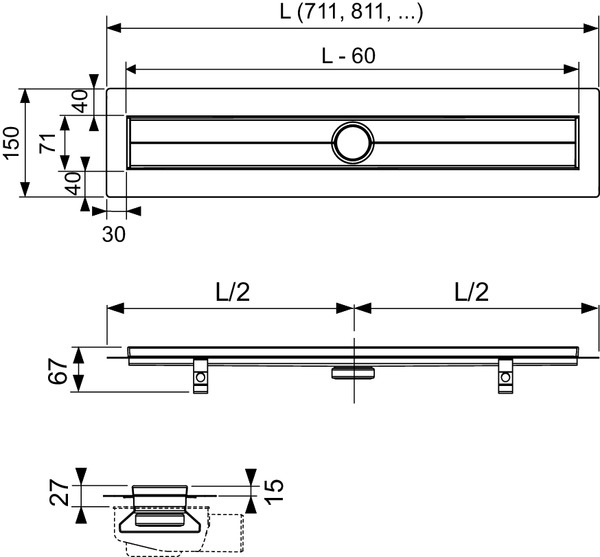 Canal dus TECEDrainline inox cu flansa si banda izolare SEAL SISTEM 800 mm [2]