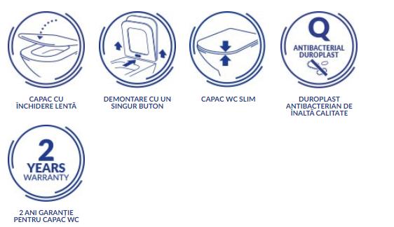 Capac subtire pentru vas WC, A=44.7 x L=35.8 cm., inchidere lenta, duroplast antibacterian, Cersanit Carina Slim [4]