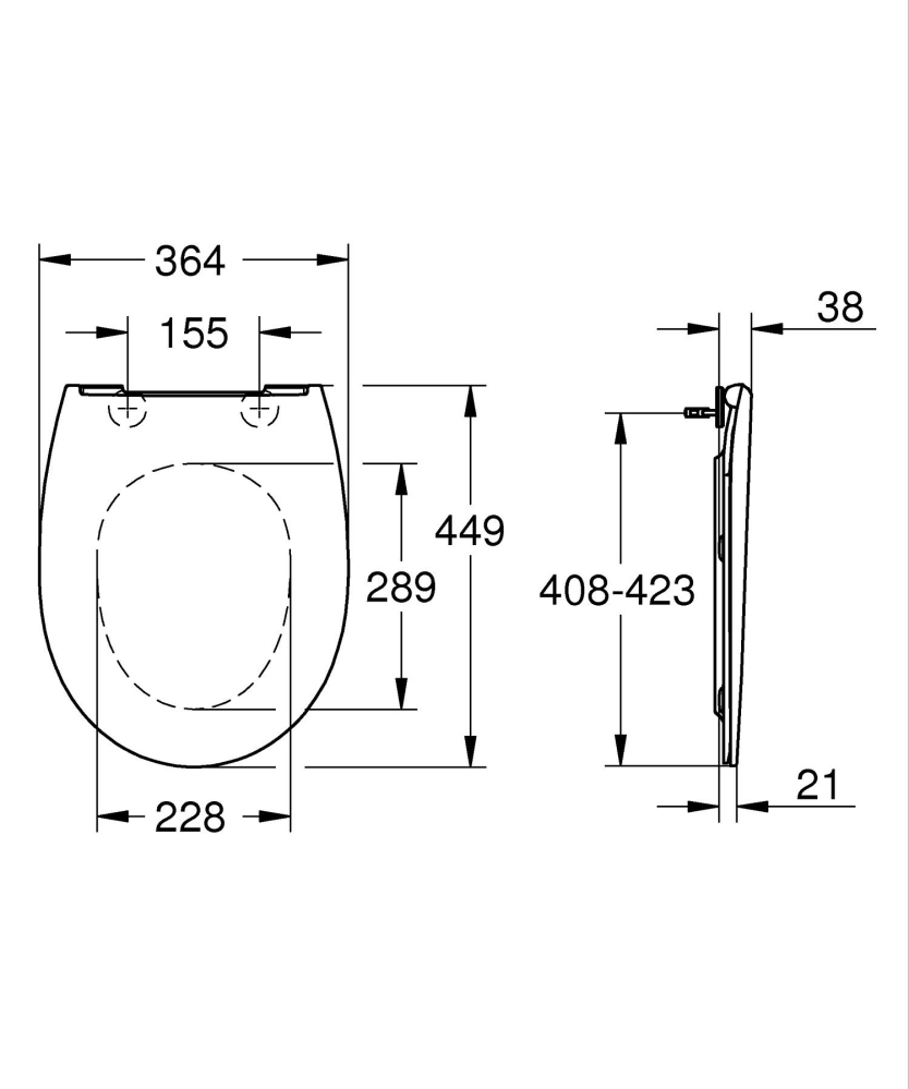 Capac WC Grohe Bau Ceramic WC-seat soft close slim, design slim, eliberare rapida, set de fixare inclus, soft close, alb [6]