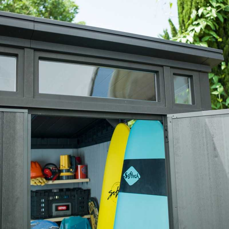 Casuta de gradina Keter Gri 7x7 colectie Artisan cu usa dubla cu podea cu ferestre cu ventilatie cu ranforsare metalica [4]