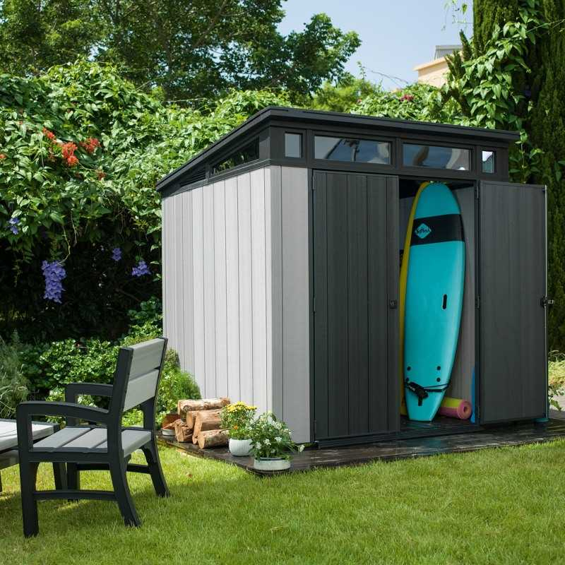 Casuta de gradina Keter Gri 7x7 colectie Artisan cu usa dubla cu podea cu ferestre cu ventilatie cu ranforsare metalica [5]