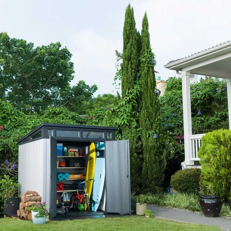 Casuta de gradina Keter Gri 7x7 colectie Artisan cu usa dubla cu podea cu ferestre cu ventilatie cu ranforsare metalica [3]