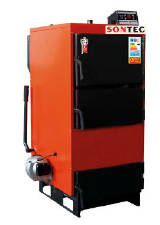 Cazan pe combustibil solid Sontec 93 kw, din otel, 3 drumuri de fum, ardere clasica, ventilator cu turatie variabila (include tabloul de comanda PC1A) [1]