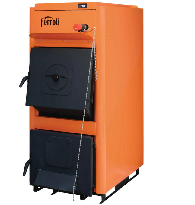 Cazan din otel pe lemne cu 3 drumuri de fum, echipat cu termometru, tavita cenusa si kit curatare Ferroli FSB PRO N 25kw [2]
