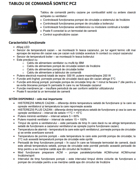 Cazan pe combustibil solid Sontec 70 kw, din otel, 3 drumuri de fum, ardere clasica, ventilator cu turatie variabila (include tabloul de comanda PC2) [2]