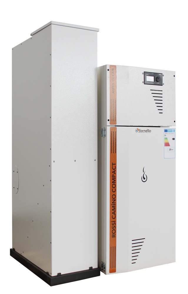 Cazan pe peleti compact Fornello model Rossi Camino Compact Automatic 25 kw, curatare automata arzator, pompa de circulatie, vas expansiune [2]