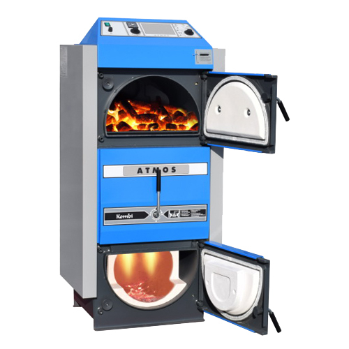 Cazan pe lemne si carbuni Atmos, din otel cu gazeificare, model C50S 48 kw dotat cu exhaustor de fum si serpentina de racire [2]