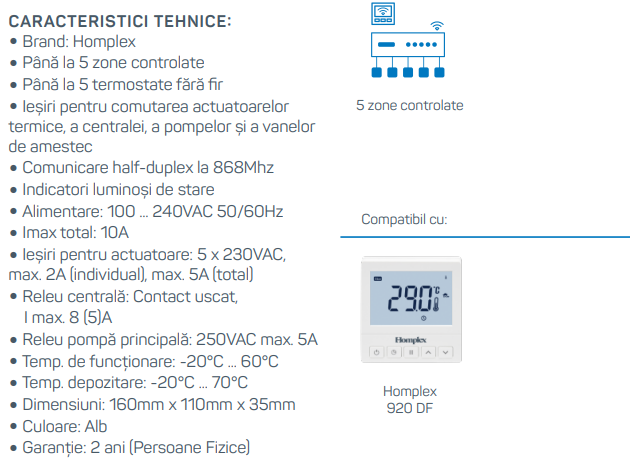 Centru comanda 5 zone, wireless alimentat 230V, Homplex CC210 RF [6]