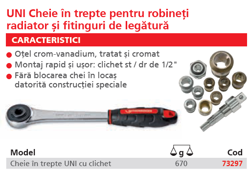 Cheie robinet radiator tip UNI si clichet Rothenberger, cod 73297 [2]