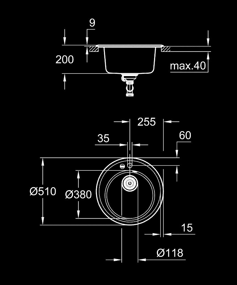 Chiuveta bucatarie Grohe Granite, k200, 1 cuva rotunda, compozit quartz, negru [3]