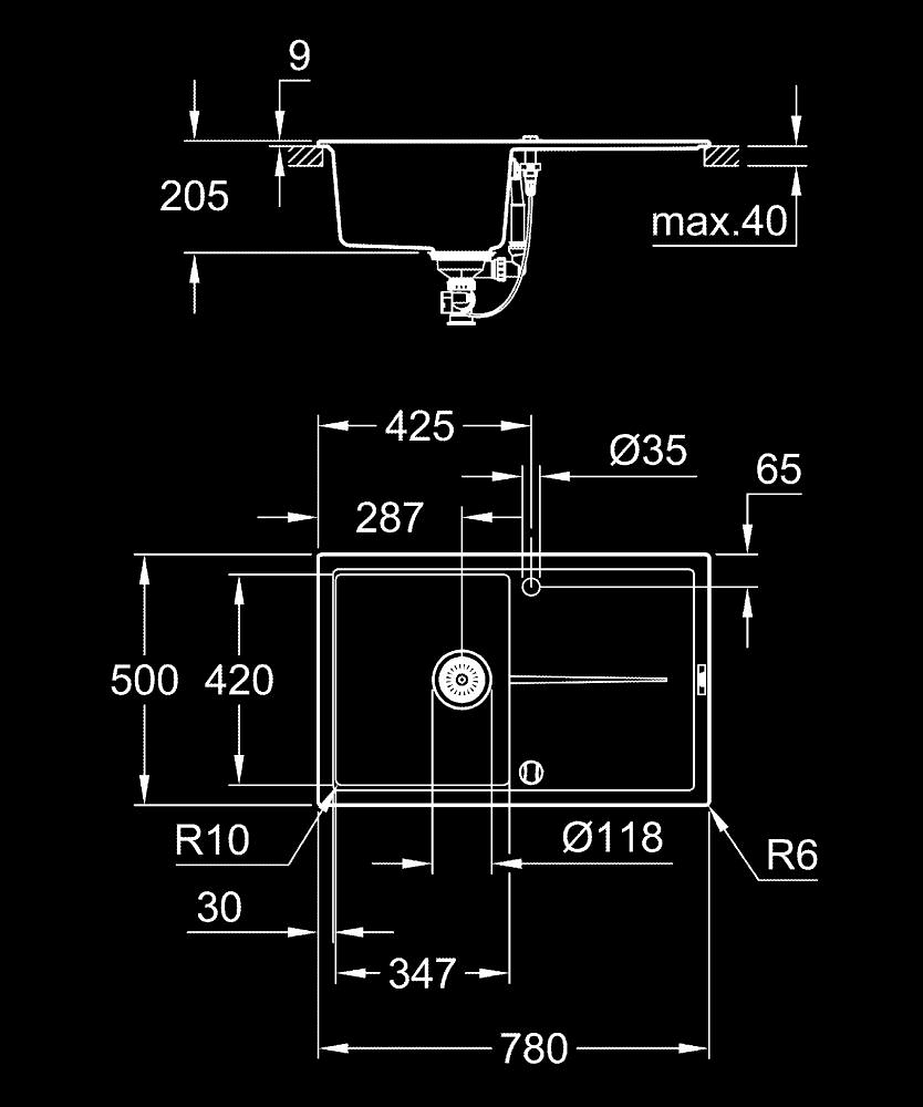 Chiuveta bucatarie Grohe Granite, k400, 1 cuva, picurator reversibil, compozit quartz, negru [3]