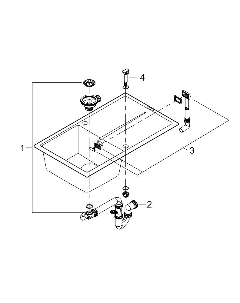 Chiuveta bucatarie Grohe Granite, k400, 860x500 mm, reversibil, picurator, montare pe blat, evacuare automata, kit montaj si evacuare inclus, granit, negru [2]
