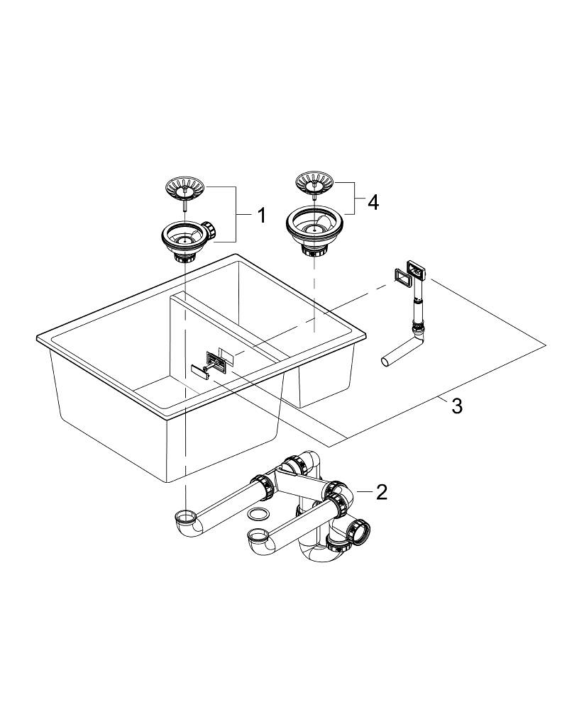 Chiuveta bucatarie Grohe Granite, k500, 555x460 mm, reversibil, 2 boluri, montare pe/sub blat, evacuare manuala, kit montaj si evacuare inclus, granit, negru [2]