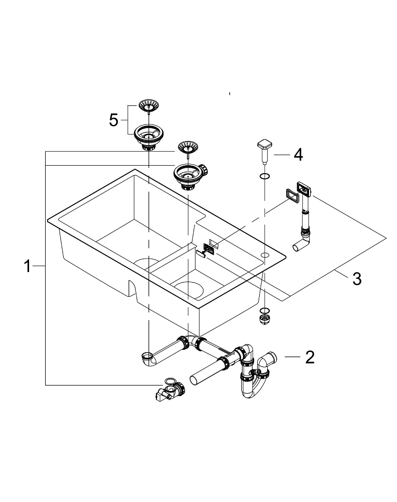 Chiuveta bucatarie Grohe Granite, k500, 860x500 mm, 2 boluri, montare pe blat, evacuare automata, kit montaj si evacuare inclus, granit, negru [2]