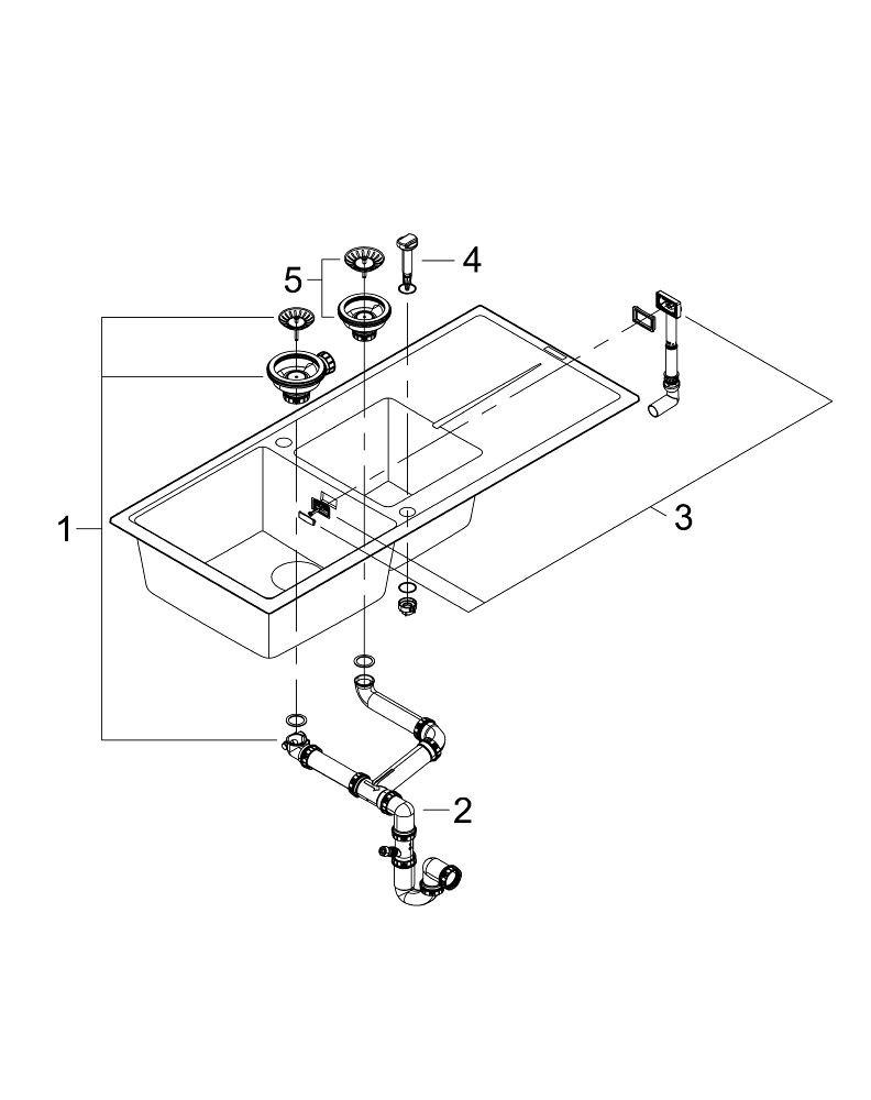 Chiuveta bucatarie Grohe Granite grey, k400, 1160x500 mm, reversibil, 2 boluri, montare pe blat, evacuare automata, kit montaj si evacuare inclus, granit, negru [2]