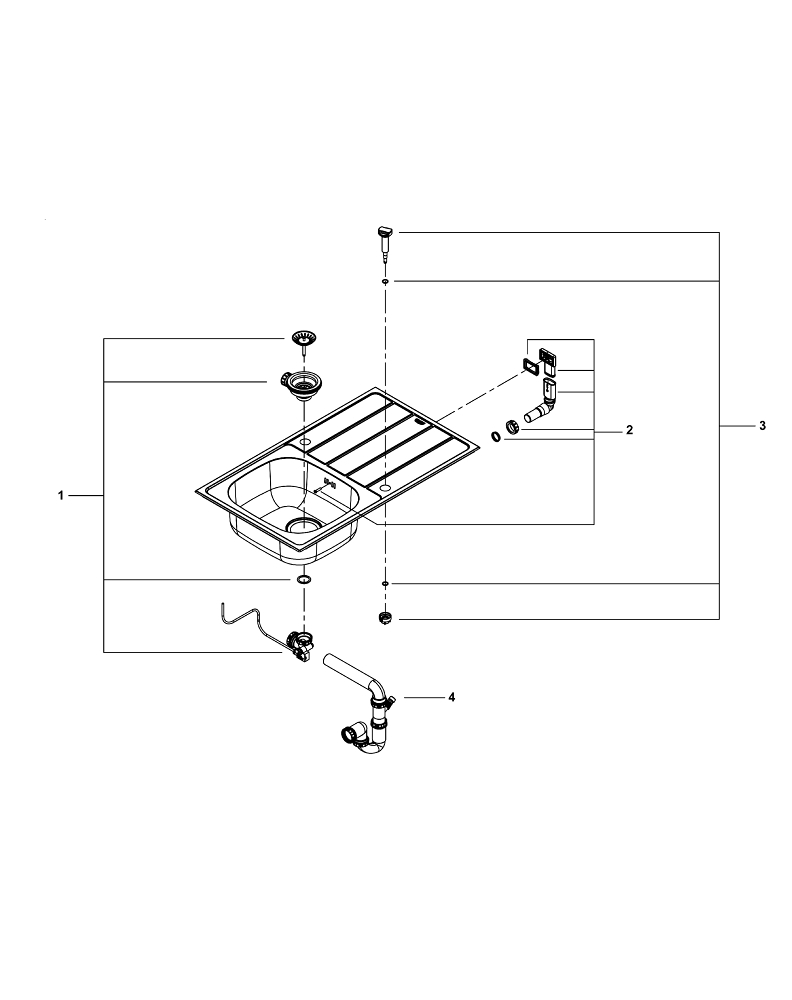 Chiuveta bucatarie Grohe K200 picurator, 1 cuva, reversibila, montare pe blat, evacuare automata, kit montaj si evacuare, inox satinat, crom [4]