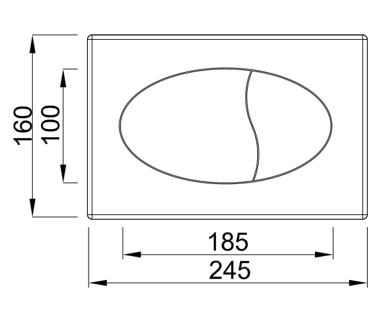 Clapeta de actionare ovala, 245 mm x 160 mm, actionare dubla, cromat cu butoane mate, Styron [2]