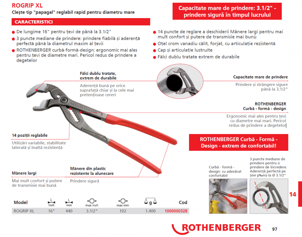 Cleste tip "papagal" ROGRIP M XL, Rothenberger [2]