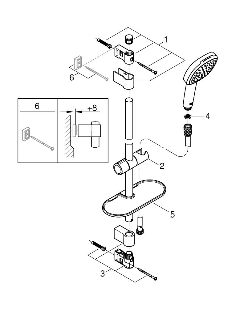 Coloana de dus Grohe Tempesta Cube 110 bara dus 600 mm, para de dus, 2 jeturi, etajera, crom [4]
