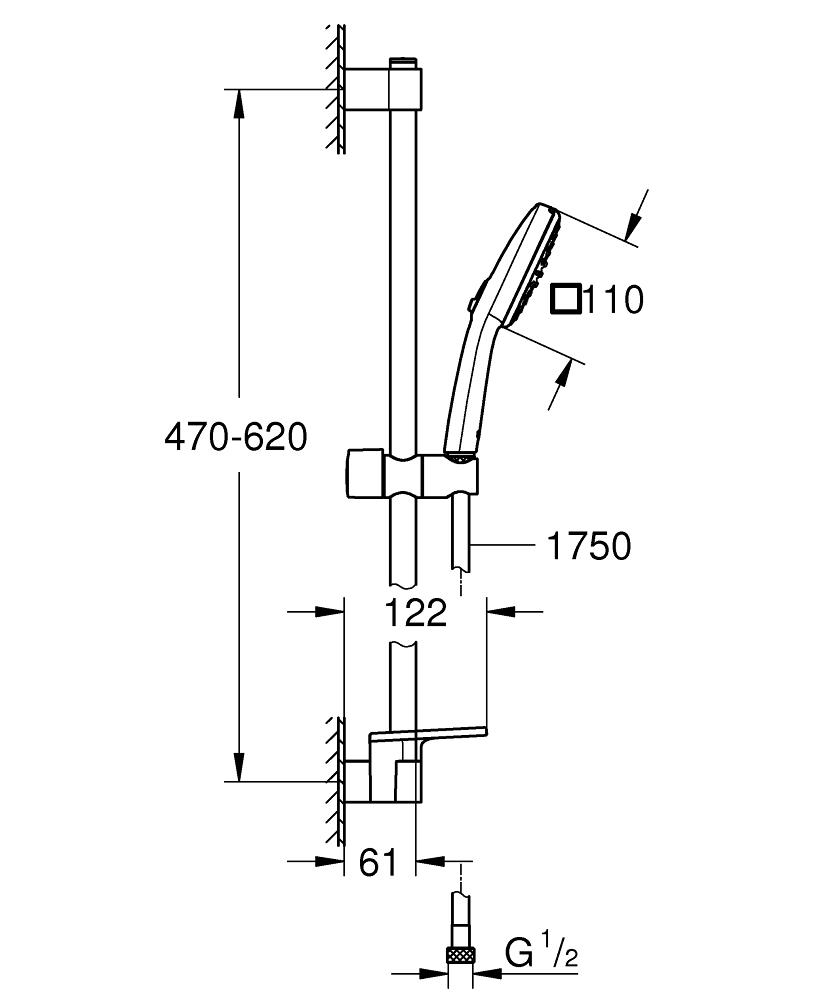 Coloana de dus Grohe Tempesta Cube 110 bara dus ajustabila 600 mm, para de dus, 2 jeturi, crom [5]