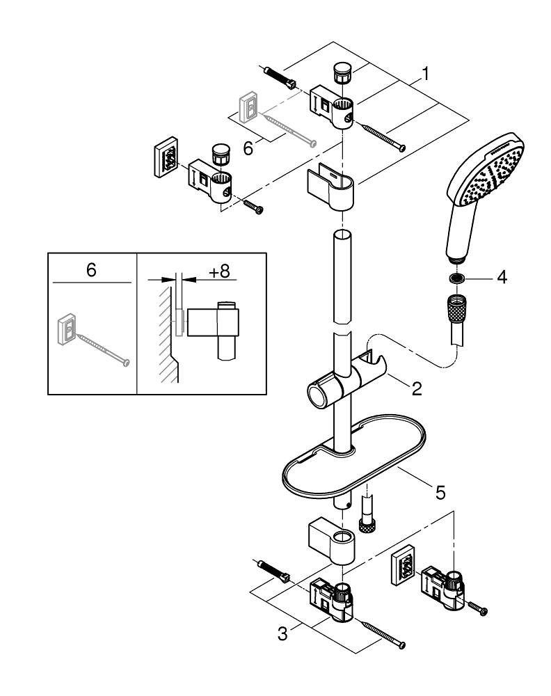 Coloana de dus Grohe Vitalio Comfort 110 bara dus 600 mm, para de dus, tavita, crom [12]