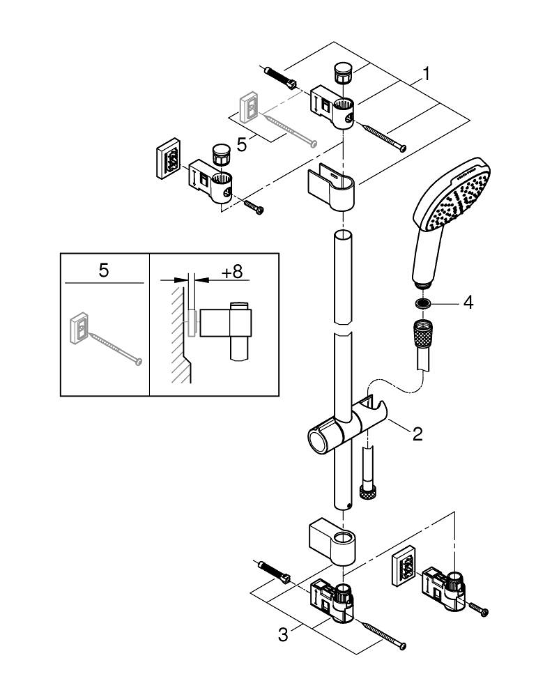 Coloana de dus Grohe Vitalio Comfort 110 bara dus 600 mm, para de dus, crom [22]