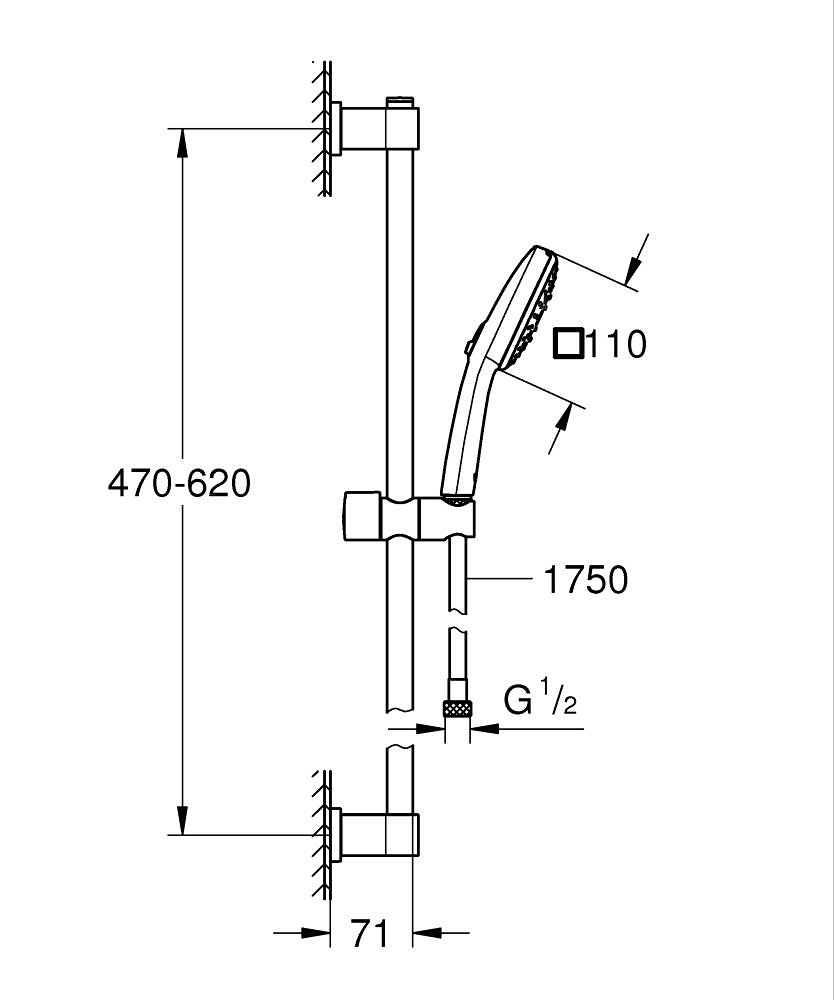 Coloana de dus Grohe Vitalio Comfort 110 bara ajustabila 600 mm, crom [12]