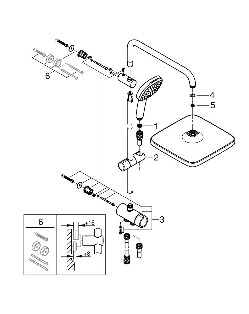 Coloana de dus Grohe Vitalio Comfort 250 dus flec cu divertor, 2 jeturi, crom [7]