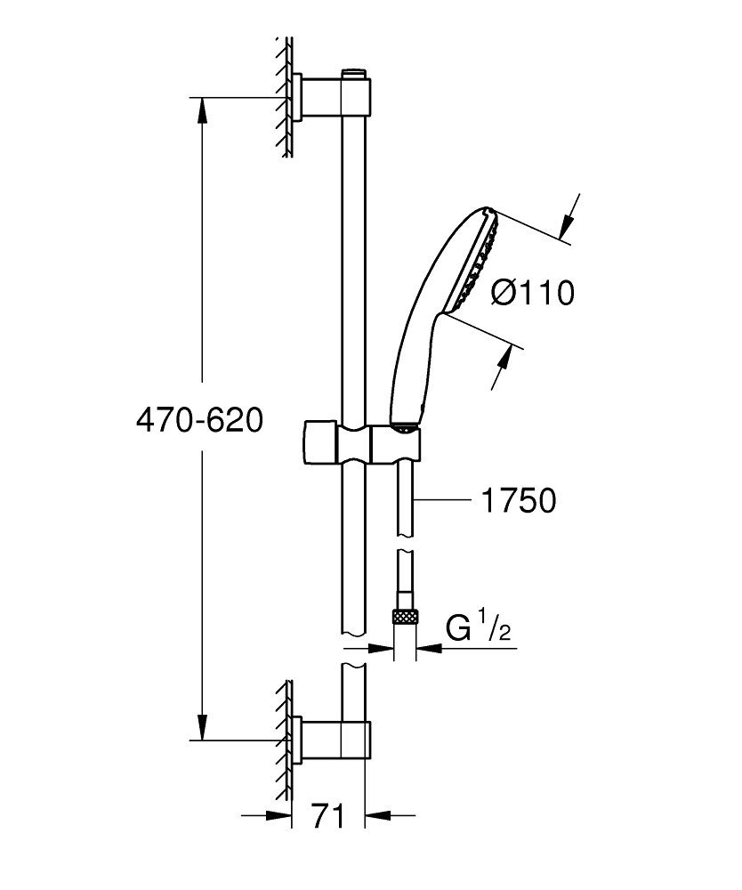 Coloana de dus Grohe Vitalio Start 110 bara dus ajustabila 600 mm, para de dus, 1 jet, crom [23]