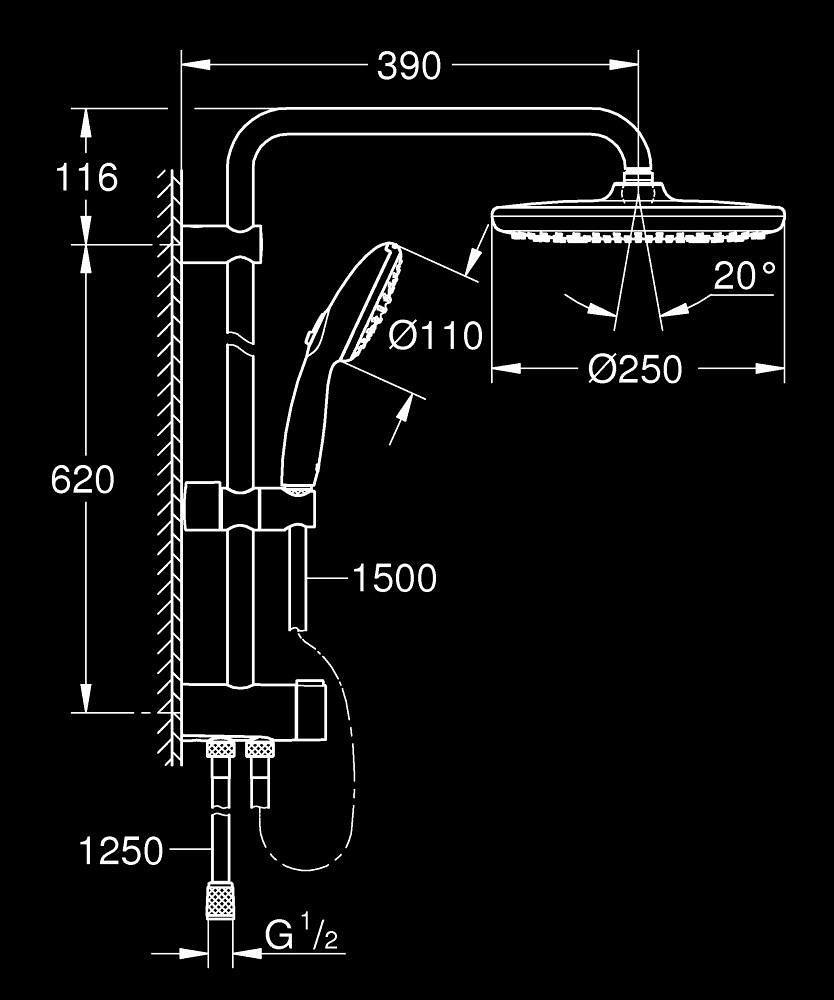 Coloana de dus Grohe Vitalio Start 250 dus fix, para dus, 2 jeturi, crom [8]